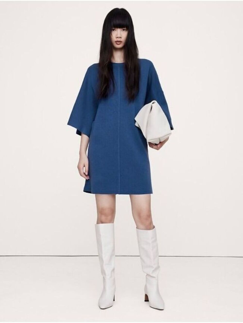 Banana Republic Merino Flutter-Sleeve Mini Sweater Dress Hidden Blue large party